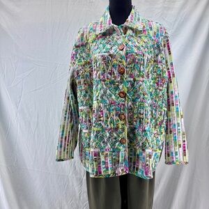 Life Style 2X Jacket Vintage Quilted Multicolor Textured Blazer Shaket Button Up